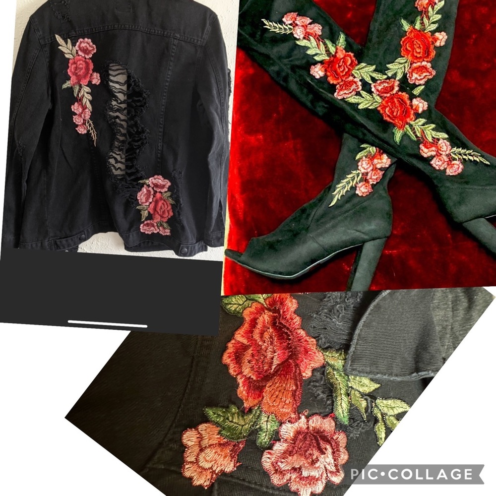 Distressed Rose Embroidered Denim jacket